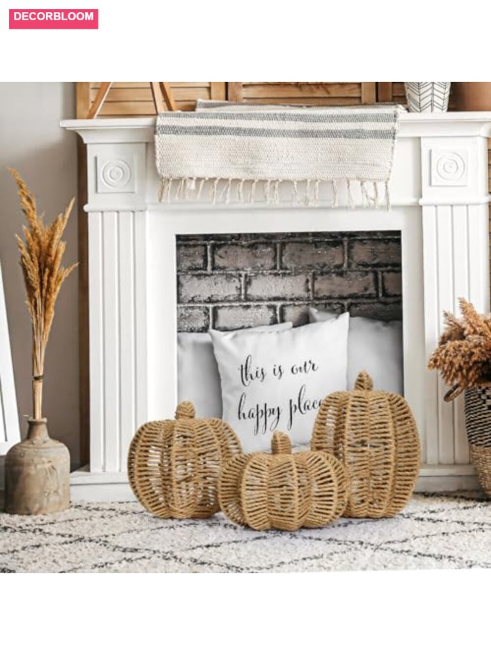 3 Pcs Handmade Woven Rattan Pumpkin Decorations Fall Thanksgiving Centerpiece - Picture 4 of 6